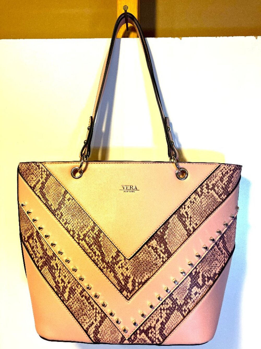 VERA NEW YORK Elisa Studded Pink Snakeskin Tote/Shoulder Bag. NWOT